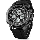 PINDOWS Watches for Men, 30M Waterproof Military Digital Analog Outdoor Sport Watch Multifunctional Wristwatch with Dual Time LED Backlight Alarm Stopwatch Calendar