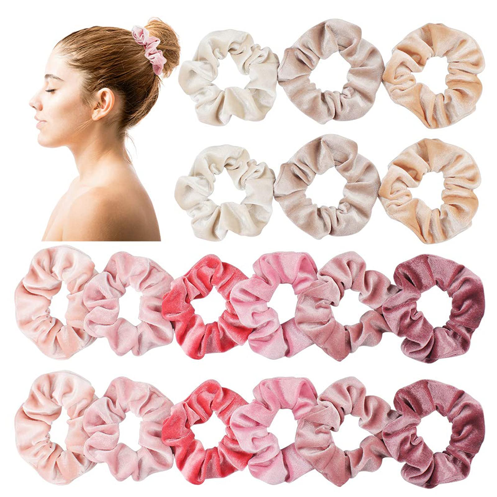 18 Pcs Hair Scrunchies for Women, Blush Theme Hair Scrunchies, Velvet Elastic Hair Bands, Pink Love Scrunchy Hair Ties Soft Ponytail Holders for Women and Girls Hair Accessories(Pink)