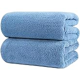 POLYTE Quick Dry Lint Free Microfiber Bath Sheet, 35 x 70 in, Pack of 2 (Blue)