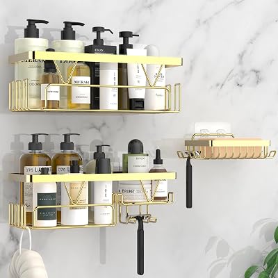 KEGII Gold Shower Caddy Shelf No Drilling Adhesive Bathroom Organizer
