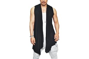 COOFANDY Men's Ruffle Shawl Collar Cardigan Sleeveless Open Front Sleeveless Kimono Vest