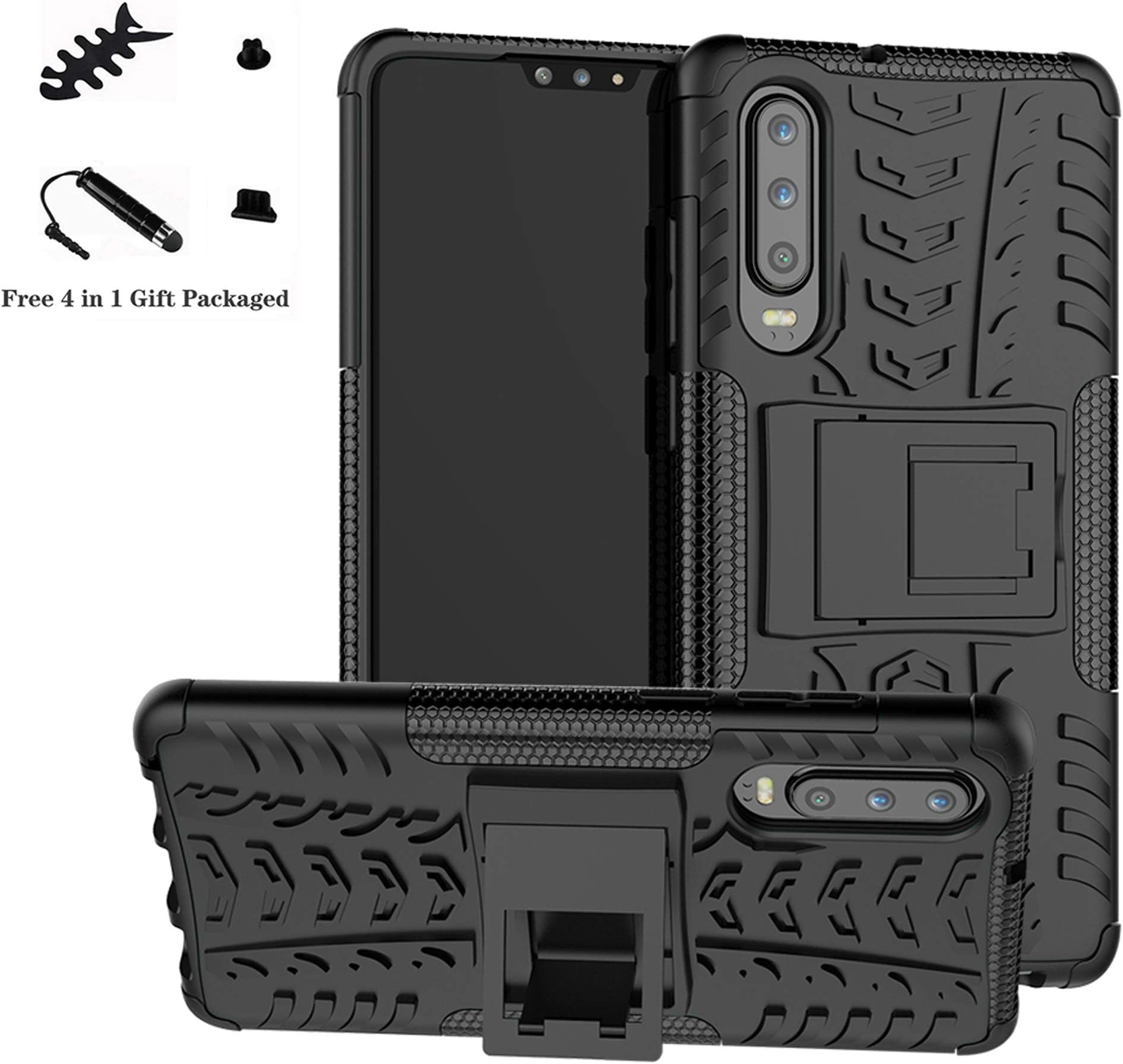 Huawei P30 case,LiuShan Shockproof Heavy Duty Combo Hybrid Rugged Dual Layer Grip Cover with Kickstand for Huawei P30 Smartphone (Not fit Huawei P30 Lite /P30 PRO),Black