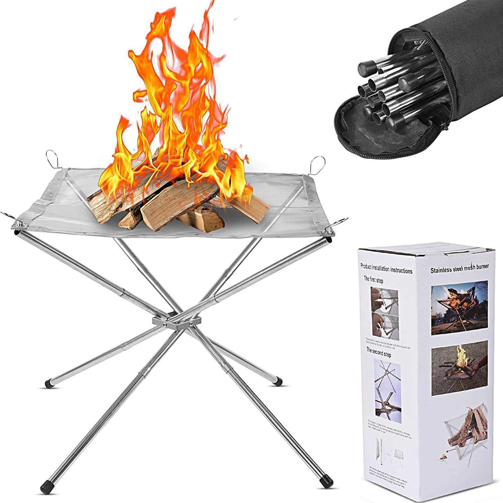 Photo 1 of 22?Portable Fire Pit for Camping,Large Upgrade Collapsing Stainless Steel Mesh Outdoor Fire Pits for BBQ Heating,Bonfire,Barbecue,Patio,Backyard,Garden(Carrying Bag Included)