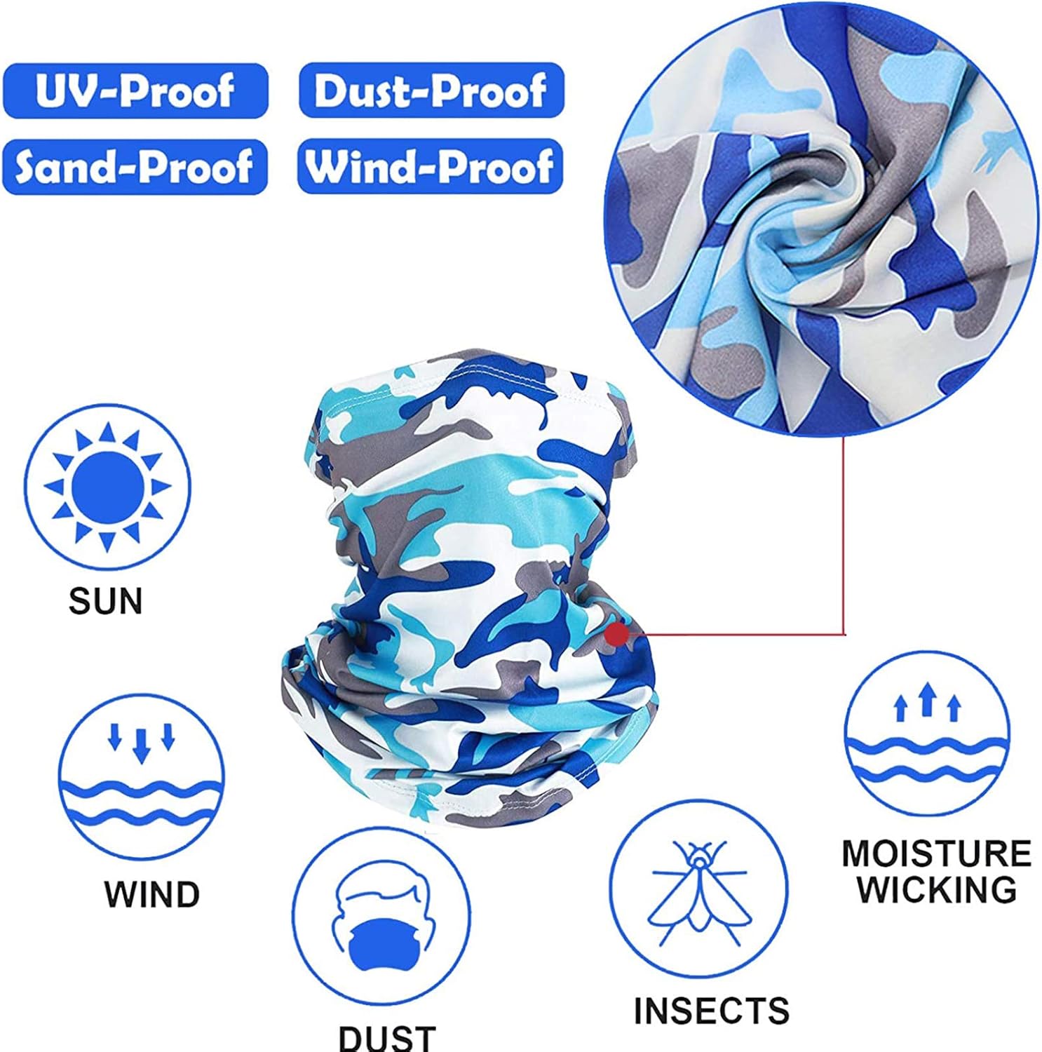 Neck Gaiter Face Mask Dust for Men Women Sun UV Protection Cool Bandana Washable Reusable Face Scarf Fishing Hunting Cycling Sports(5 Pack) : Clothing
