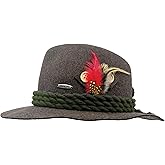 German Hat | 100% Wool Hats for Men & Women - Bavarian Tirol Alps Wool Hat with Feather & Sweat Band | Fedora