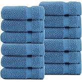 belem Luxury Wash Cloths for Showering 13x13 – 100% Combed Cotton Washcloths Pack of 12 – 600 GSM Ultra Soft, Quick Dry and Absorbent Face Towels for Bathroom, Gym, Spa and Home (Evening Blue)