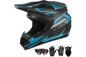 HELMELKIN Youth Motocross Helmet for Kids - DOT Approved Full Face Off-Road Mountain Bike ATV Dirt Bike Safety Gear With Goggles, Gloves, and Mask