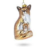 Loving Mother and Baby Fox Blown Glass Christmas Ornament