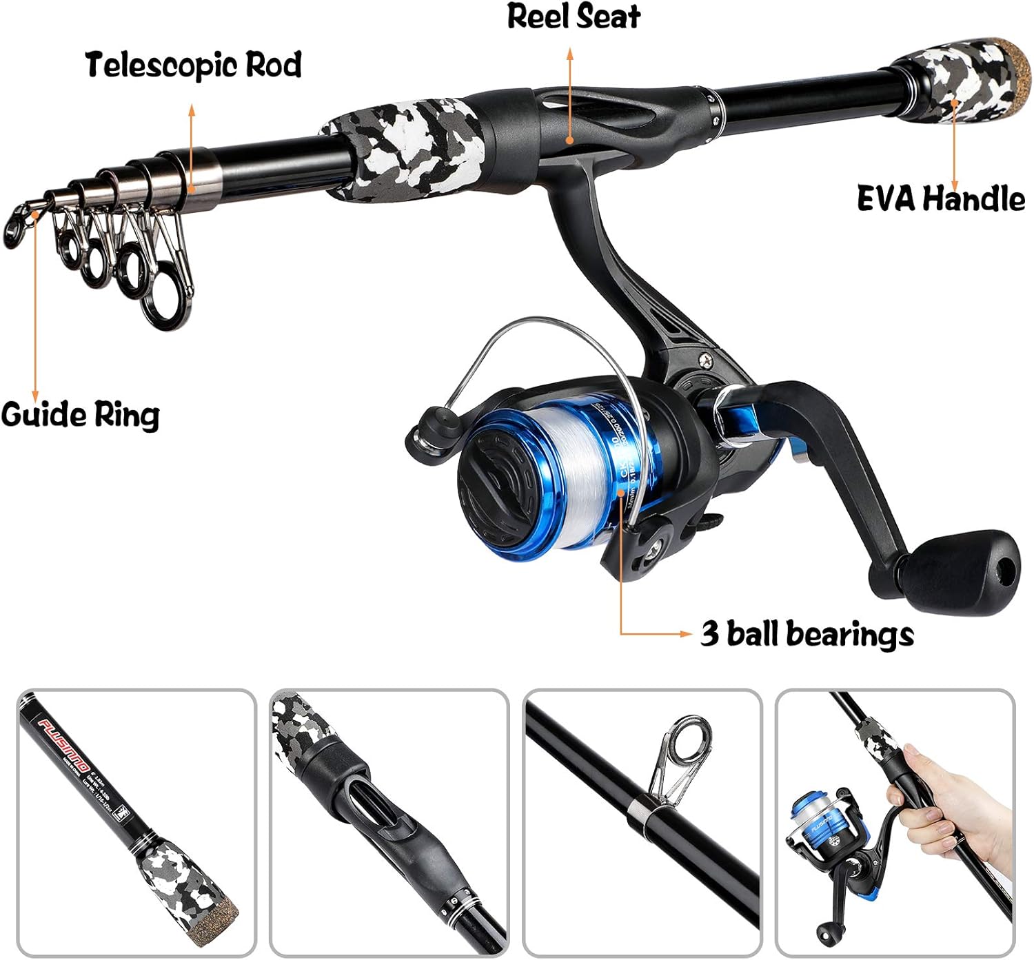 PLUSINNO Kids Fishing Pole, Portable Telescopic Fishing Rod and Reel Combo Kit - with Spinning Fishing Reel Tackle Box for Boys, Girls, Youth : Sports & Outdoors