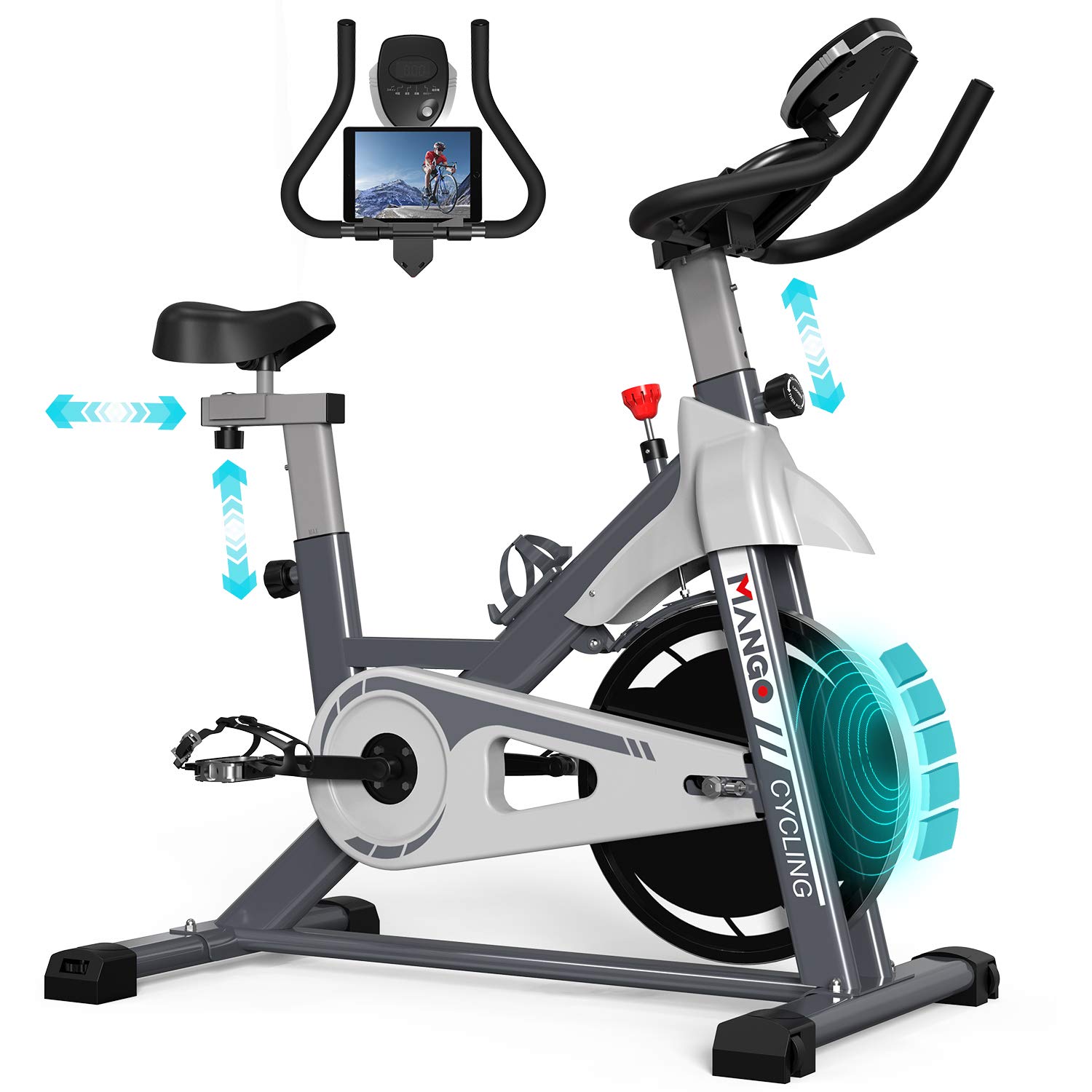 Mua Mango エアロバイク 無音マグネット式フィットネスバイク 負荷無段階 ハンドル サドル調節可能 家庭用健康ダイエット器具 デジタルメーター 移動キャスター付き 135kg耐荷重 スピンバイク 室内トレーニング自転車 有酸素運動 日本語説明書付きエクササイバイク Tren
