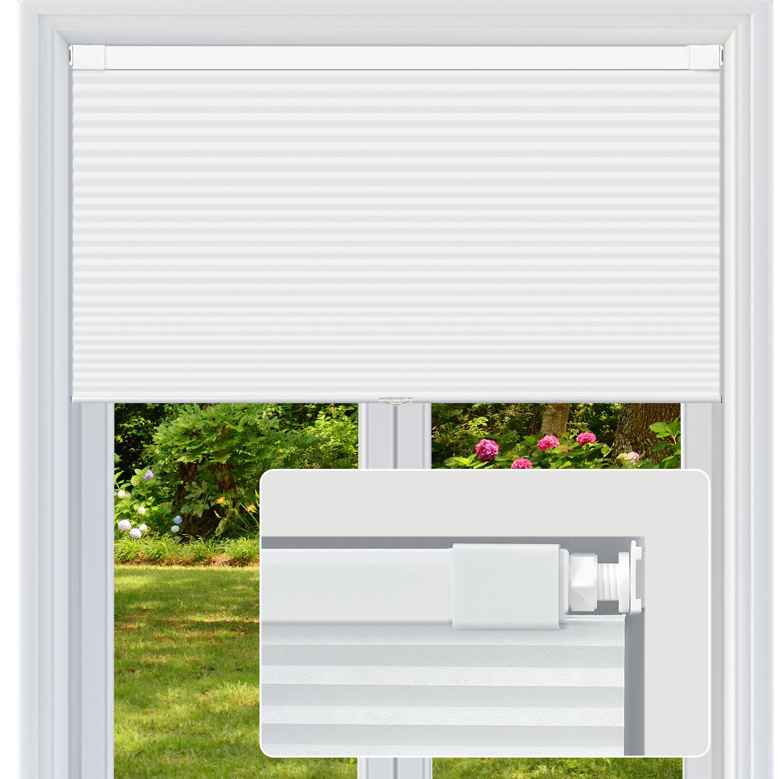 Photo 1 of FabuBlinds Cordless Cellular Shades, No Drill No Tools Light Filtering Honeycomb Shades, Pleated Blinds for Windows, Easy to Install, White 38" W x 64" H