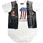 Harley-Davidson Baby Boys' Printed Faux Leather Vest Short Sleeve Creeper, White
