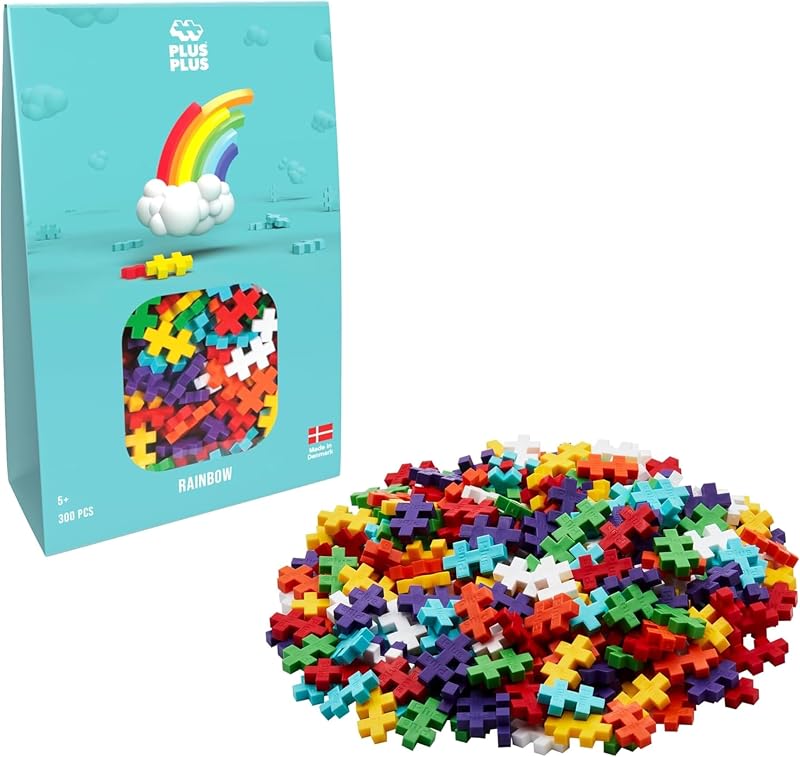 PLUS PLUS Rainbow 300 Piece Building Blocks Set - Kids STEM Toy, Travel Ready
