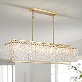 Shrine Lighting Gold Glass Chandeliers, Modern Design, Rectangular Chandelier for Living Space, L39.1'' × W10.2'' × H19.5'', 