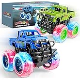 LODBY Monster Trucks Toys for Toddlers, Light-Up Trucks & Cars Toys for 2 3 4 5 6 Year Old Boy Christmas Birthday Gifts, Kids Push and Go Cars with Flashing Wheels (2 Pack)