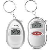 Awaiymi 2 Pack Talking Clock for Blind Elderly, Small Travel Alarm Clock Keychain for Visually Impaired, English Language Battery Operated Talking Clock for Seniors