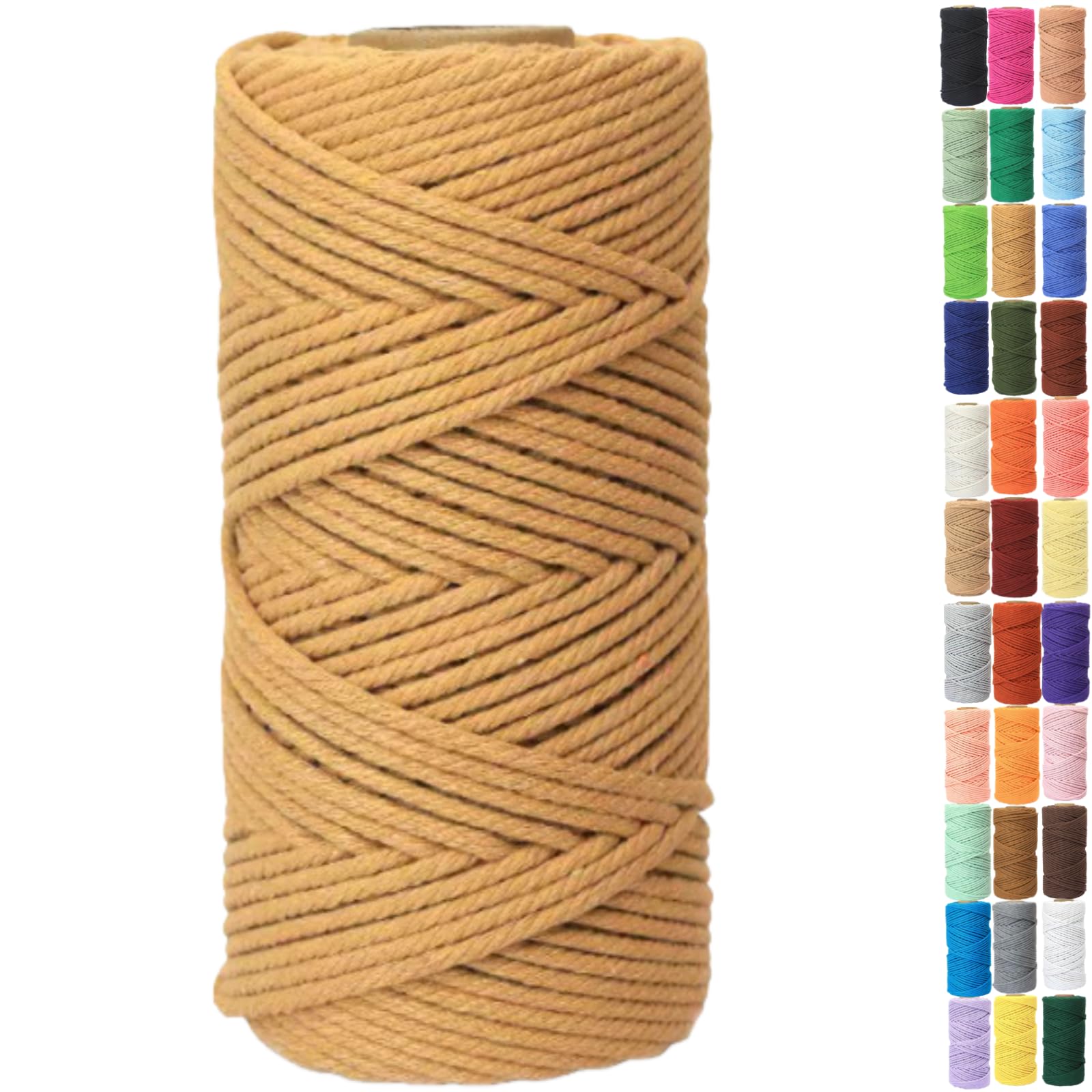 Binwat Macrame Cord Thick Natural Cotton Cord DIY Crafts Yarn Thread Twisted Spool Twine String Cotton Rope for Wall Hanging,Plant Hangers,Knitting,Decorative Projects 4mm x100m (Coffee)