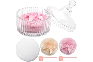 6 Pack Large Body Powder Puff and Container Set, Anglecai Crystal Powder Puff Container for Body Powder Puff Dish with 3P Powder Puffs and 2P Spoon