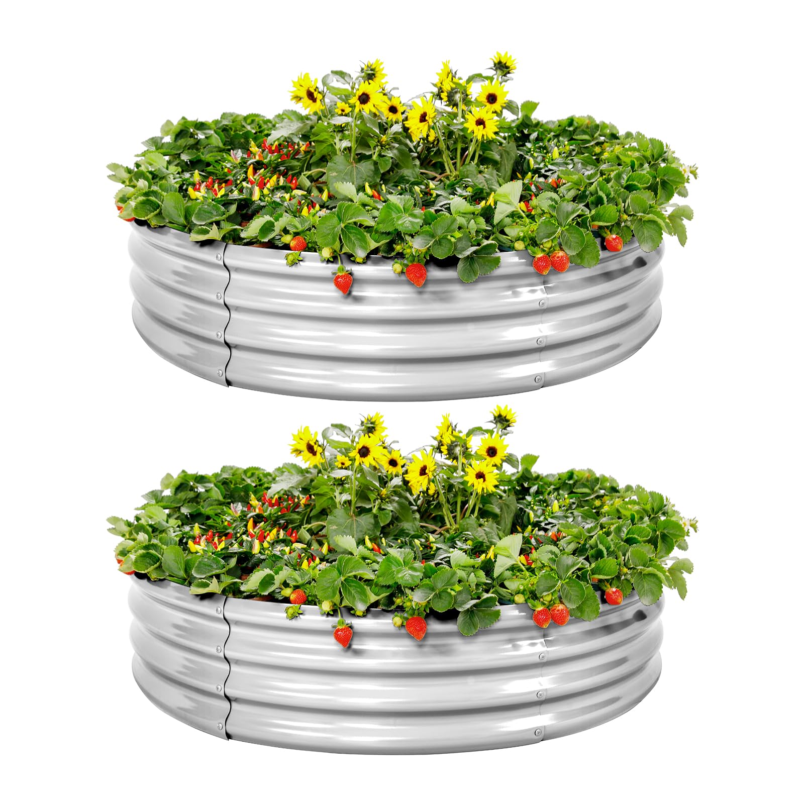 Photo 1 of Land Guard Galvanized Raised Garden Bed 2Pcs, Planter Raised Garden Beds Outdoor, Round Clearance Raised Garden Beds for Gardening Vegetables 4x4x1ft……