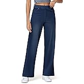 THE GYM PEOPLE Women's Wide Leg Pull on Jeans Stretchy Baggy Trendy Casual Straight Denim Pants with Pockets