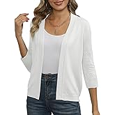 Bettysays Women's Cropped Cardigans Shrugs for Dresses 3/4 Sleeve Lightweight Hollow Out Crochet Knit Sweater Tops