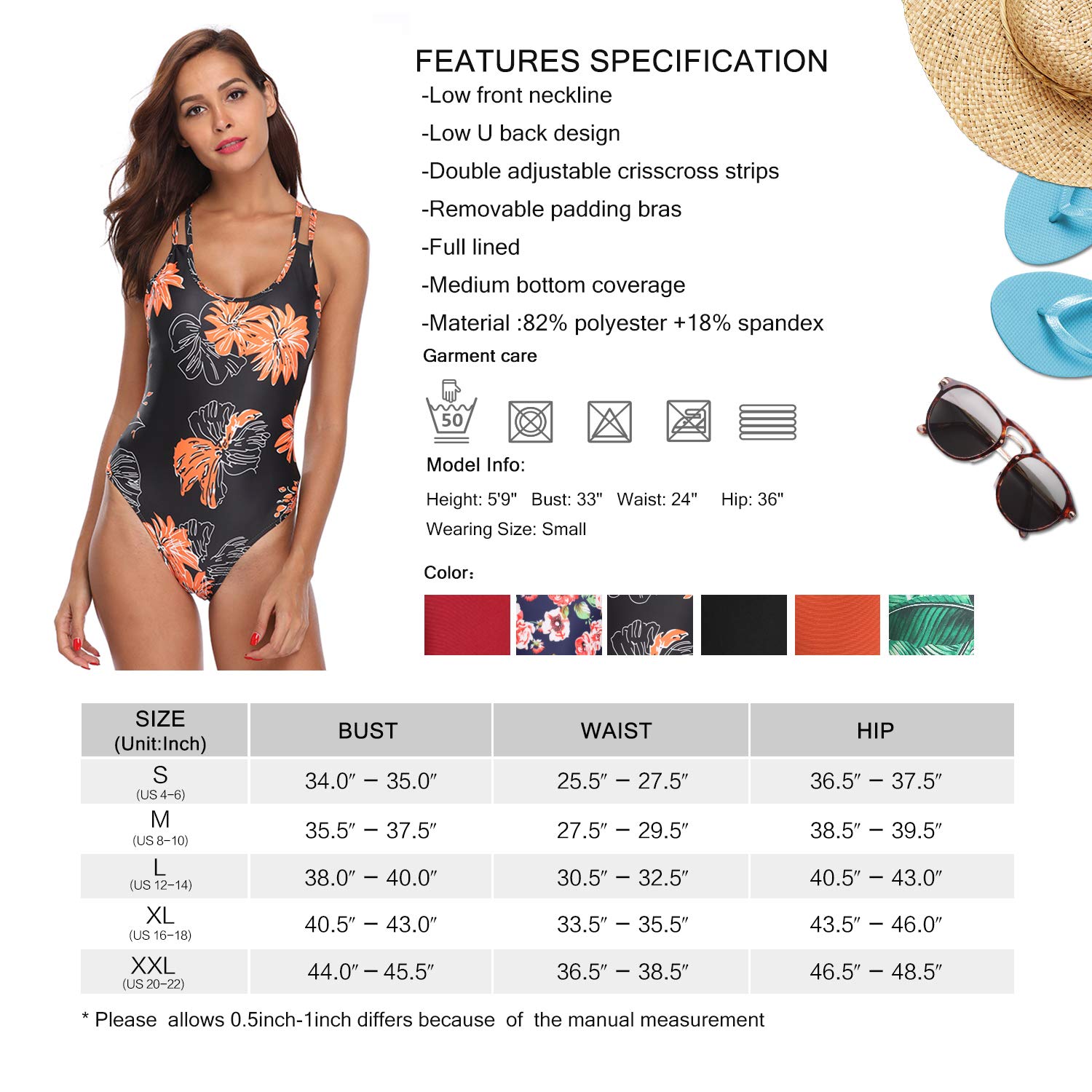 MarianVida Women One Piece Swimsuit Strap Low Back Bathing Suit