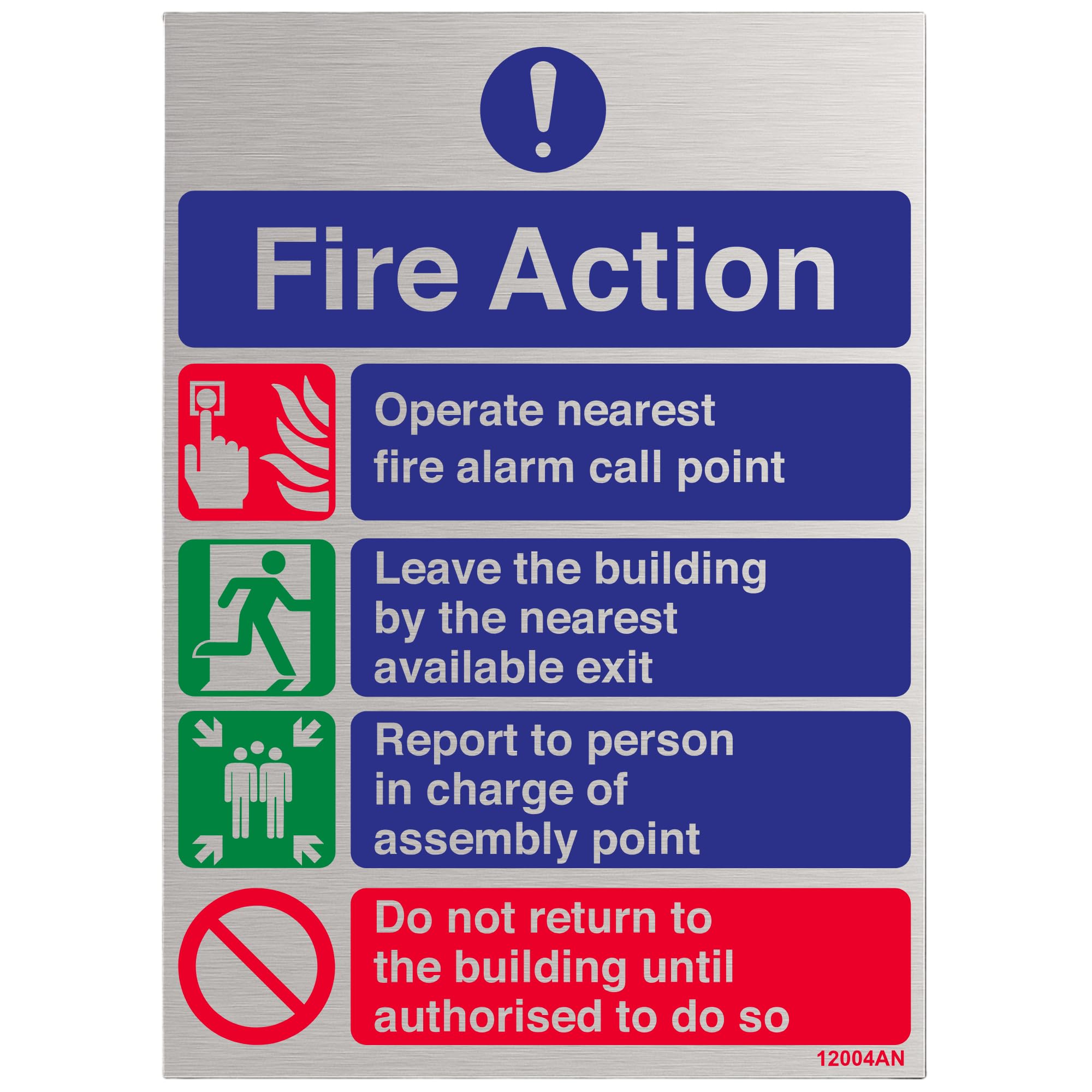 V Safety General Fire Action Prohibition/Safe Sign - 150mm x 200mm - 3mm Brushed Alu Comp