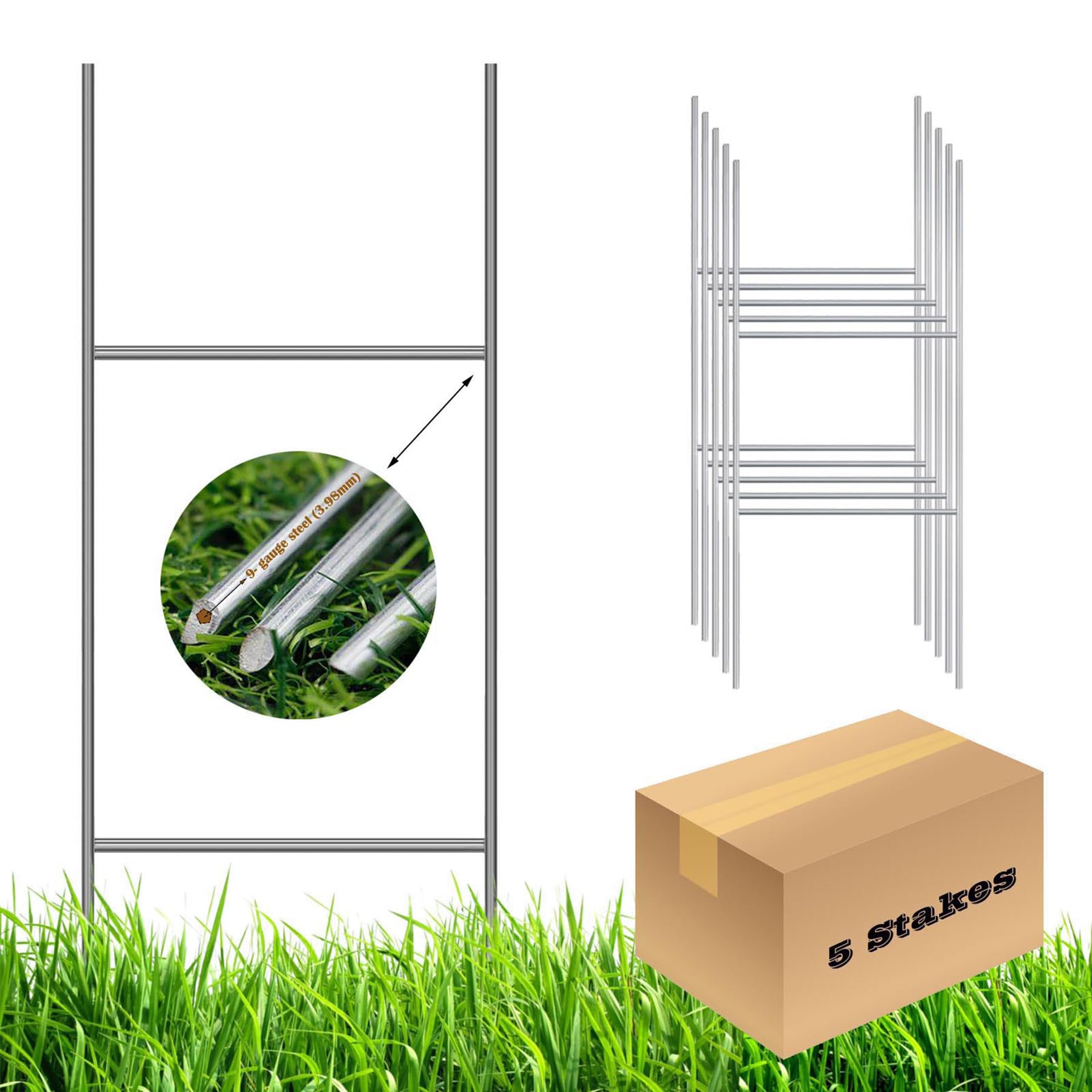 5 Pack H Frame Wire Stakes 30 x10 inch 9 Gauge Galvanized Wire -Yard Sign Stakes Fit for 4mm, 5mm Corrugated Signs, Heavy Duty Metal Step Stakes