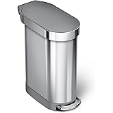 simplehuman 45 Liter / 12 Gallon Slim Hands-Free Kitchen Step Trash Can, Brushed with Plastic Lid