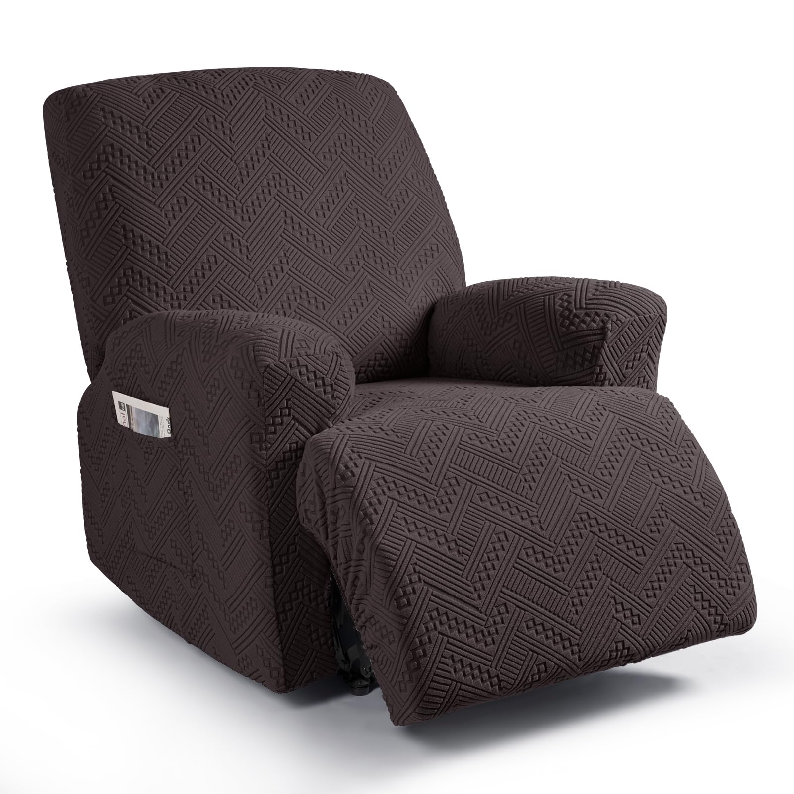 Photo 1 of Ruaozz Recliner Sofa Covers Oversized Recliner Chair Covers Recliner Covers for Reclining Chair with Pockets Washable Furniture Protector with Elastic Bottom (1 Seater-X Large, Chocolate)