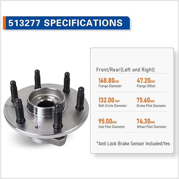 PAROD PAIR 513277 WHEEL BEARING AND HUB ASSEMBLY FRONT/REAR COMPATIBLE WITH 08-17 BUICK ENCLAVE, 09-17 CHEVY TRAVERSE, 07-16 GMC ACADIA, 07-10 SATURN OUTLOOK 6 LUGS W/ABS