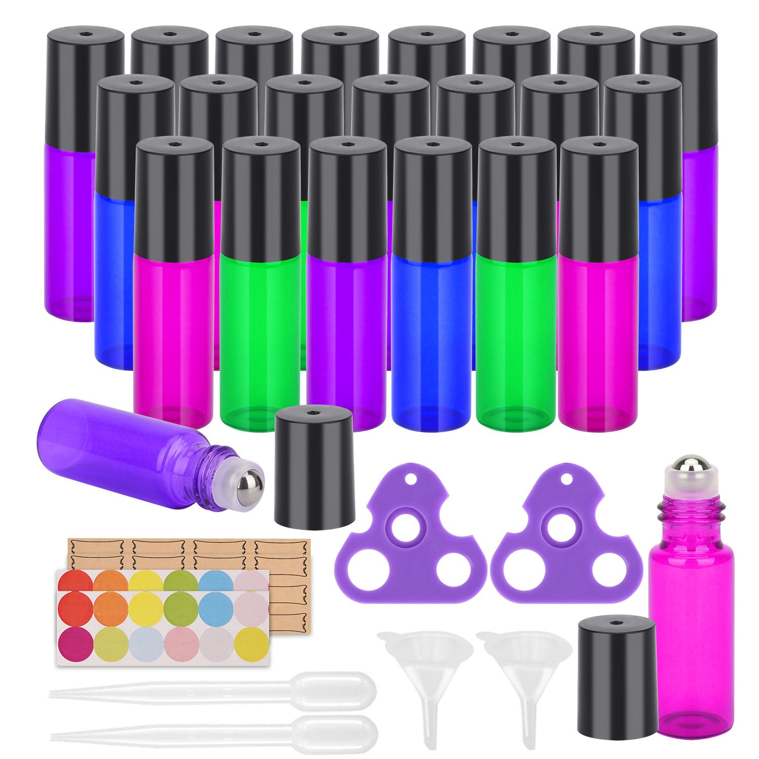 Buy Essential Oil Roller Bottles by Easytle (24 Pack Mixed Color Glass Bottle 5ml, 96 Pieces