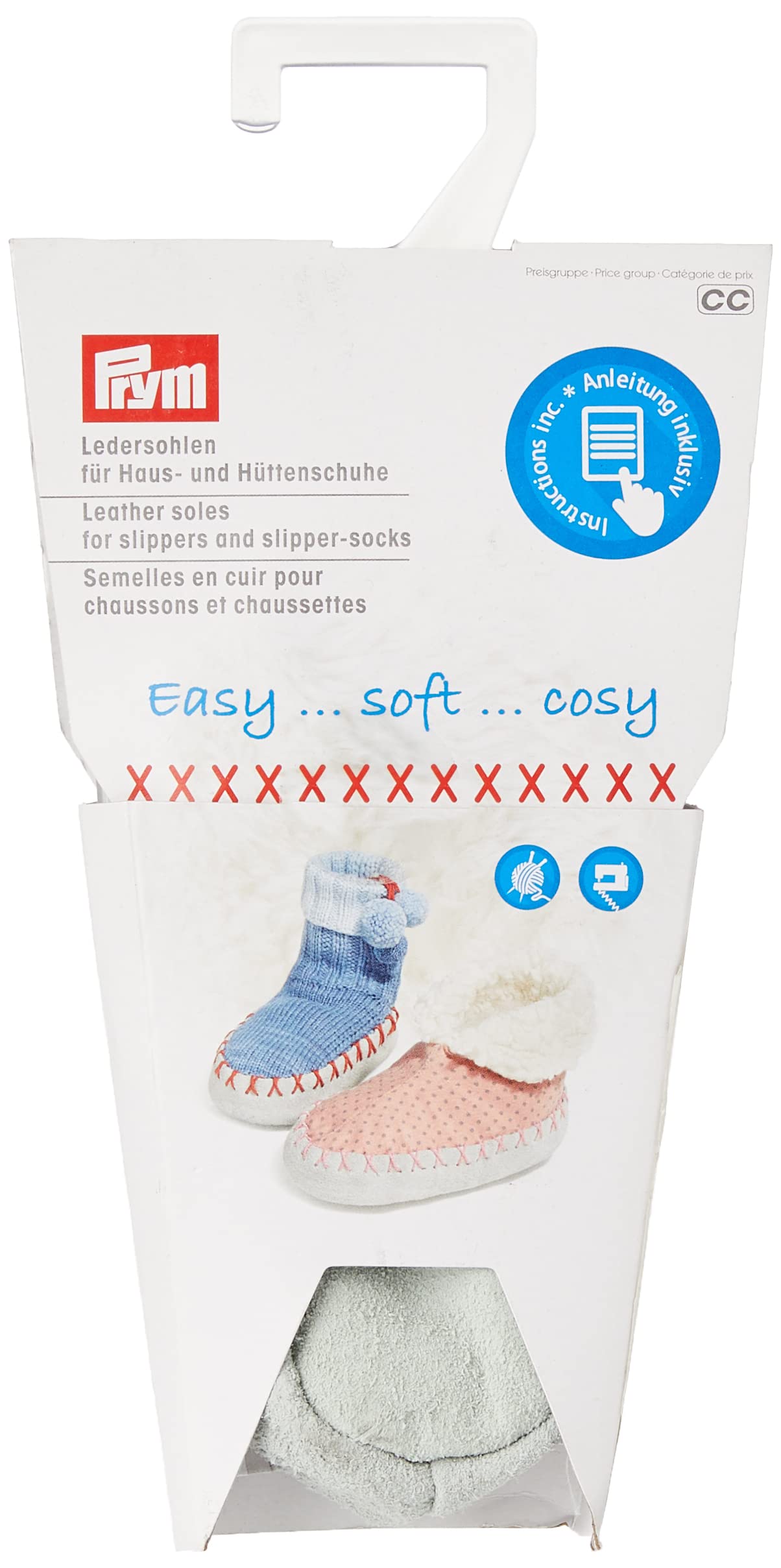 Prym Leather Soles Slipper and Sock, Grey, 19 x 10.5 x 3 cm