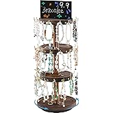 Lolalet 4 Tier Bracelet Holder, Wooden Rotating Bangle Display Stand with 42 Hooks and Tray Base, 360 Degrees Rotatable Rustic Tree Storage for Bracelets Key Chains Small Accessories -Darkbrown