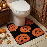 Orange Pumpkin U Shaped Toilet Rug Halloween Bathroom Mat 22x20 inch | Non Slip Absorbent Pumpkin Toilet Rug, Fall Bathroom Decor Mat for Bathroom Bedroom Doorway (Black Pumpkin, Halloween)