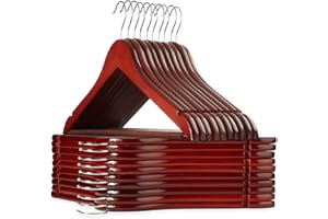 Casafield - 20 Cherry Wooden Suit Hangers - Premium Lotus Wood with Notches & Chrome Swivel Hook for Dress Clothes, Coats, Jackets, Pants, Shirts, Skirts