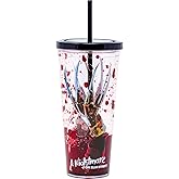 Spoontiques Freddy Krueger Acrylic Horror Tumbler, 32oz - Liquid Filled Acrylic Cup with Straw - Locking Lid with Straw, Double Wall Insulated, BPA Free