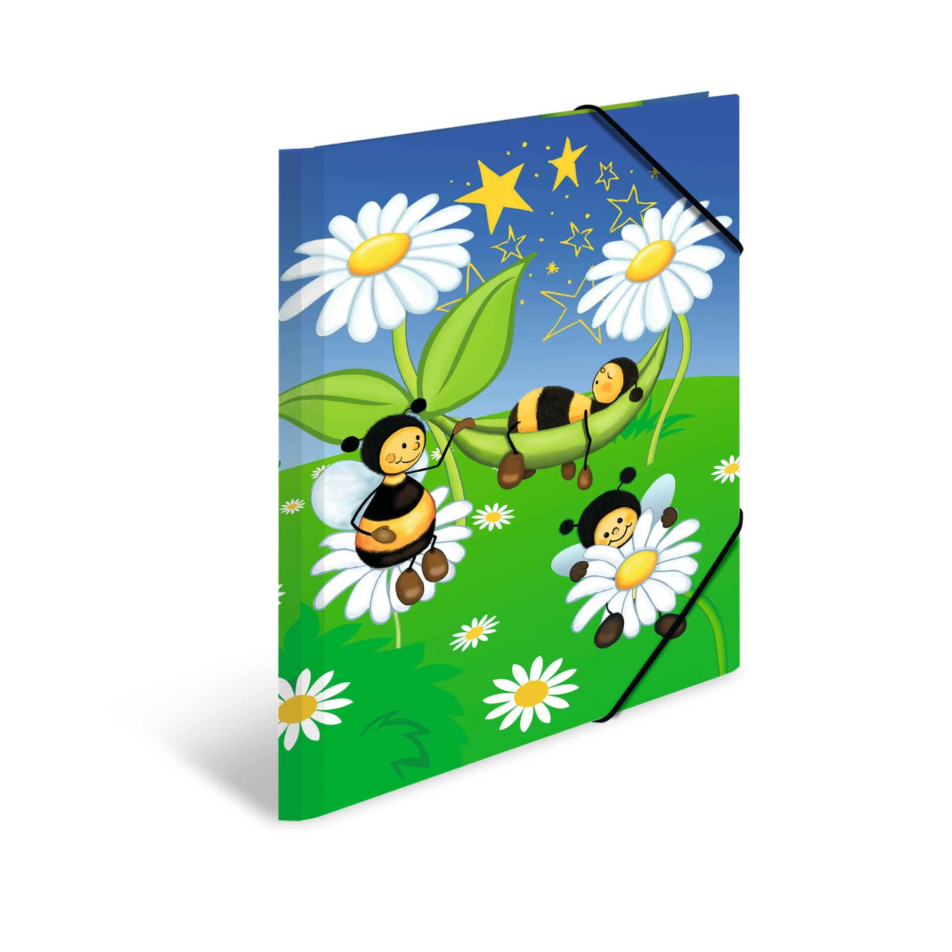 HERMA Folder A3 Bee Set of 3, Corner Folder Made of Cardboard with Nursery Motif, Elastic Band, Inner Flaps and Inner Print for Boys, Girls and Children