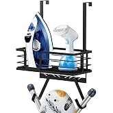 TJ.MOREE Over the Door/Wall Mount Ironing Board Hanger, Laundry Room Iron and Ironing Board Caddy Storage for Water Mister, Fabric Sprays, Laundry Detergent