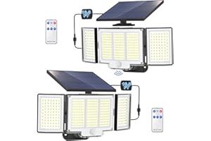 Gusicil Solar Outdoor Lights, [348 LED/3Modes] Upgraded Split Solar Motion Sensor Light Outdoor with Remote, IP65 Waterproof 3 Head Flood Lights, 300° Wide Angle Solar Security Lights(2 Packs)