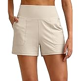 G4Free Ribbed Stretchy Womens Shorts Casual High Waisted Athletic Running Golf Lounge Shorts with Pockets