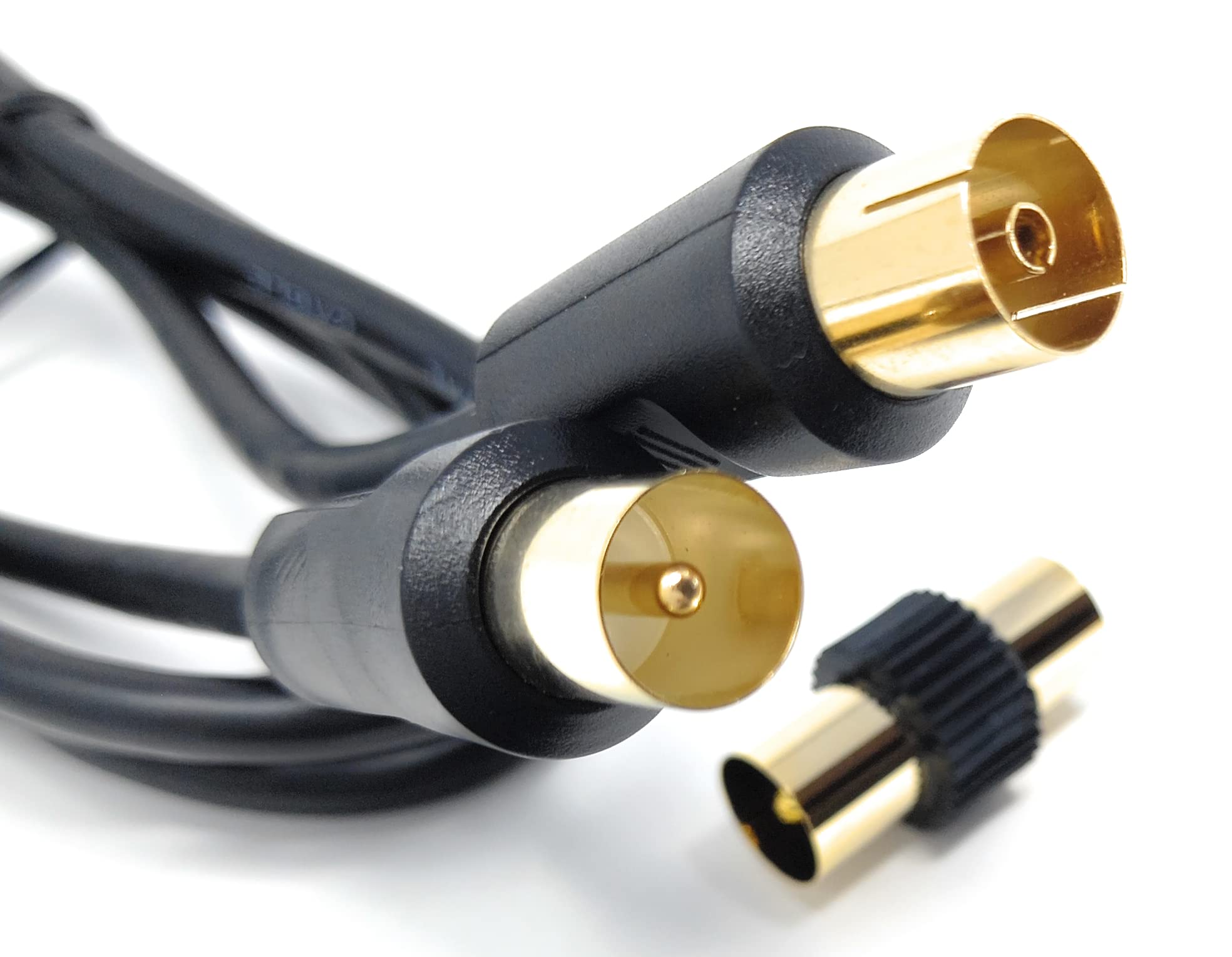 DRUT 1m TV Male to Female Extension Coax Cable, Supplied With a Male to Male Coupler Adapter, Gold Connectors 3.3ft Black