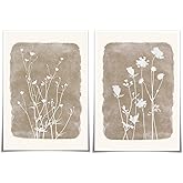 Boho Wildflowers Canvas Wall Art Minimalist Vintage Flower Wall Decor Beige Floral Botanical Artwork for Minimalist Farmhouse Decor Room Bedroom Bathroom 16x24inch Unframed Set of 2