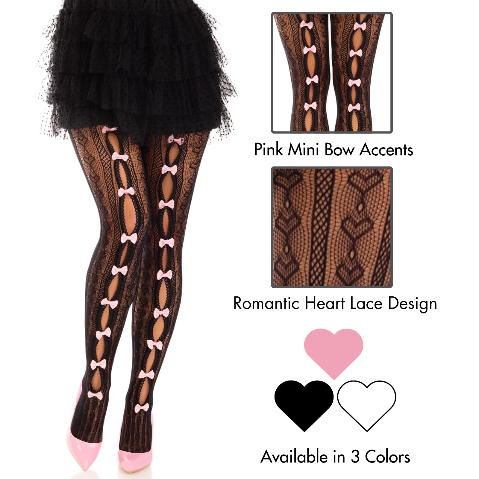 Leg Avenue Womens Sweetheart Striped Net Tights With Keyhole and Mini Bow Detail