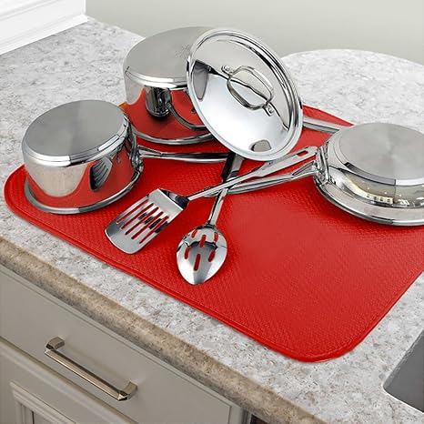 Amazon Co Jp Beaton Japan 水切りマット キッチン 食器 マイクロファイバー 速乾 吸水 洗った食器が置けて楽チン レッド ホーム キッチン