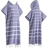 1pcs Turkish Cotton Surf Poncho Changing Towel Swim Robe with Pocket Plus Size Swim Cover Up Wearable Towel Hooded Beach Towel for Adult Man Women Beach Pool (Purple, M)