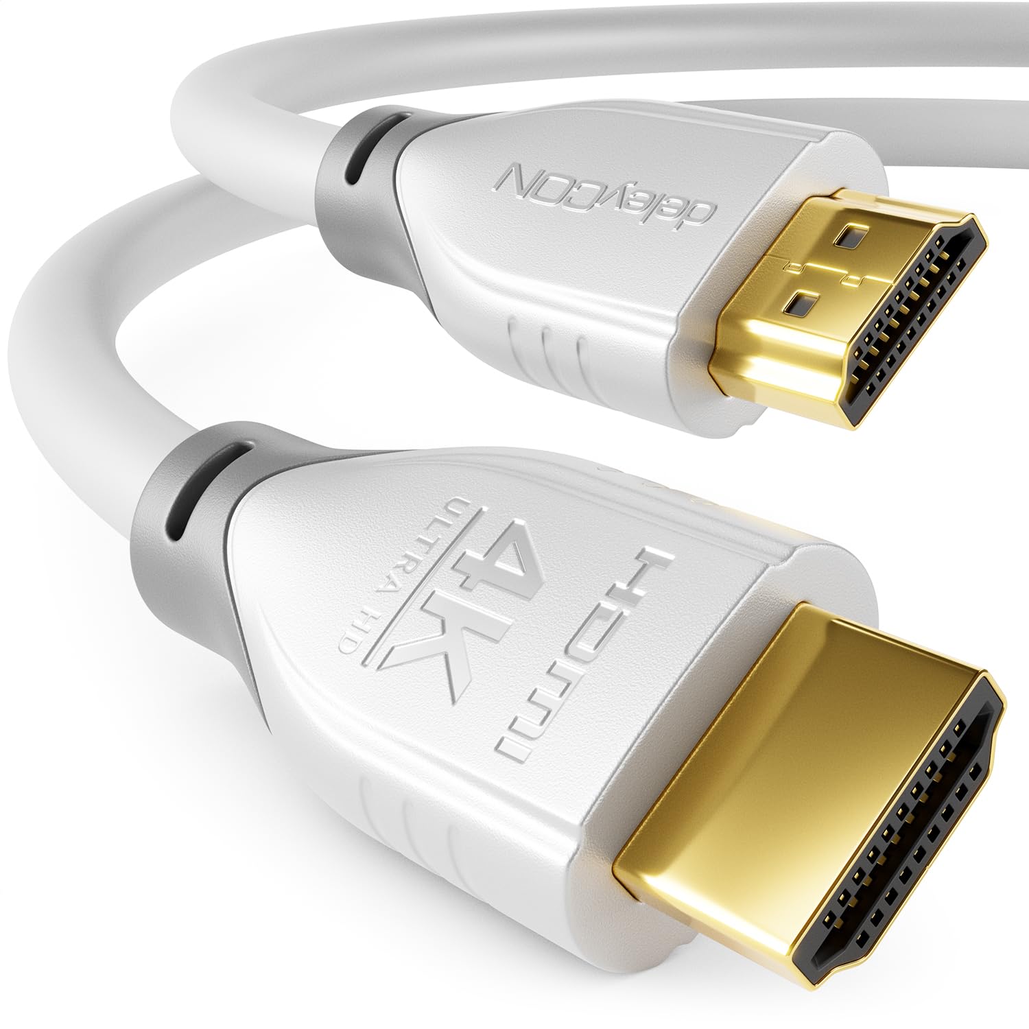 deleyCON 2m (6.56 ft.) HDMI Cable 2.0a/b - HDR 10+ UHD 2160p 4K@60Hz YUV 4:4:4 HDR HDCP 2.2 3D ARC Dolby Digital + Dolby Atmos - White Gray
