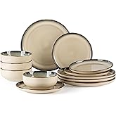 GBHOME Ceramic Dinnerware Sets for 4, 12 Pieces Stoneware Plates and Bowls Sets, Scratch Resistant Dishes, Dishwasher & Microwave Safe, Reactive Glaze-Gravel