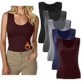 Evervibe 5 Pack Women's Thermal Tank Tops, Fleece Lined Raw Hem Thermal Underwear Sleeveless Tops Camisole Warm Base Layer(Black, Dark Gray, Light Gray, Midnight Blue, Burgundy,Large)
