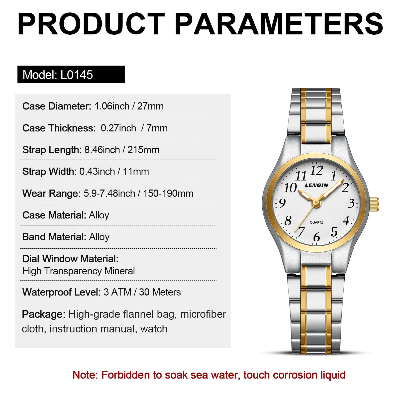 LN LENQIN Women's Watch Stainless Steel Wrist Watch Women's Waterproof Watch Women's Classic Analogue Quartz Women's Watches